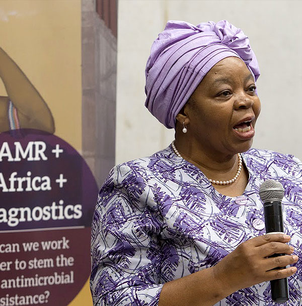 FIND Board member and former Minister of Health for Botswana, Prof Sheila Tlou, speaks at a regional stakeholder meeting on antimicrobial resistance (AMR), in Khayelitsha (Cape Town), South Africa, in January 2018. © FIND/Ashraf Hendricks