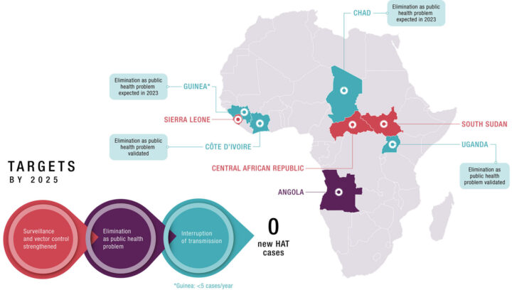 HAT elimination targets by 2025 in each supported country